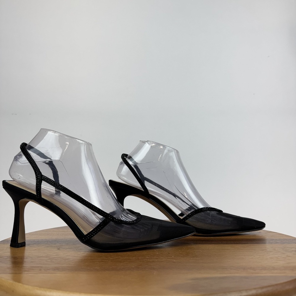 New Womens Jewel By Badgley Mischka Tammy Slingback Cap Toe Black Pumps Size 8.5